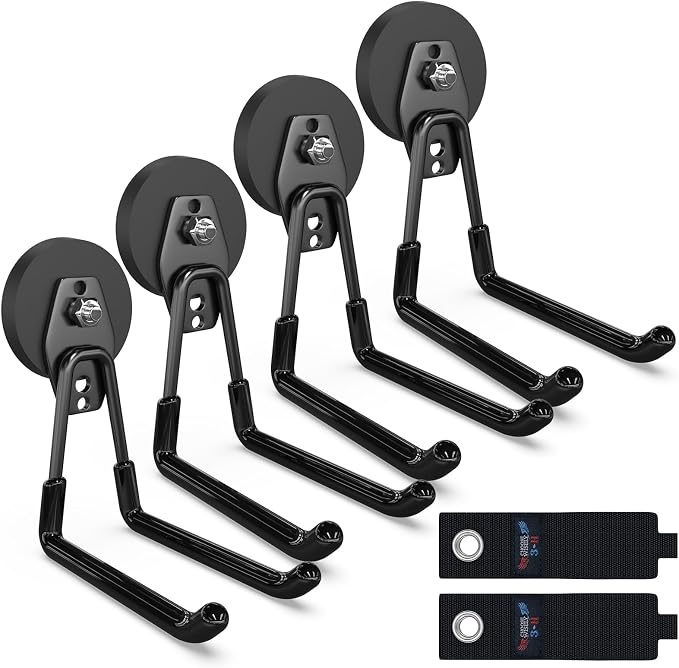 3-H Heavy Duty Magnet Garage Hooks 4 Pack, Extra Large Strong Magnetic Hooks by 3-H