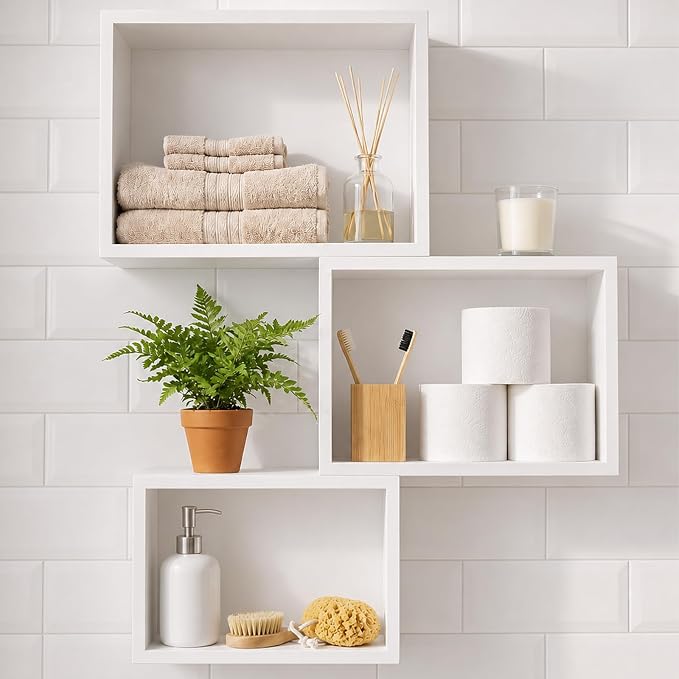 Novabright 3 Set Floating Cube Shelves Wall Mounted Wood Decor, Hanging Storage by Unknown
