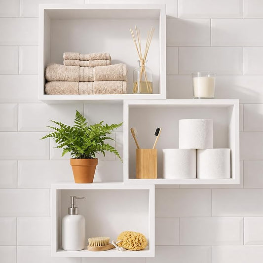 Novabright 3 Set Floating Cube Shelves Wall Mounted Wood Decor, Hanging Storage by Unknown