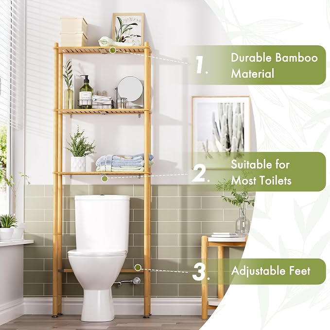 AmazerBath Bamboo Over The Toilet Storage Shelf, 3-Tier Bathroom Over Toilet - Image 4