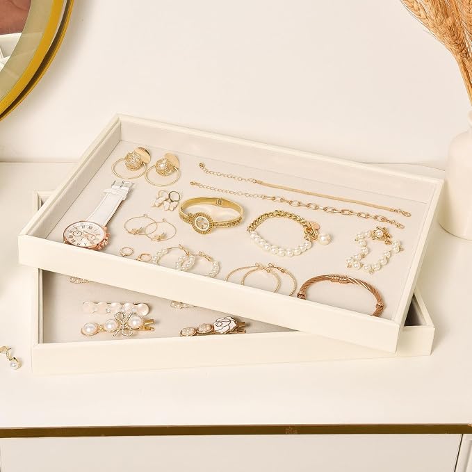 Beige Velvet Jewelry Tray for Drawers Black Jewelrys Display Tray Stackable - Image 4