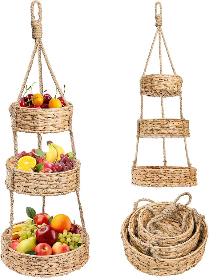 3 Tier Hanging Fruit Basket, Heavy-duty | Vegetable Storage Basket by Nagpew