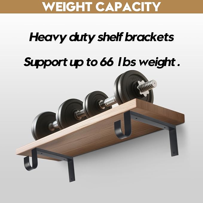 AddGrace Heavy Duty Closet Rod and Shelf Brackets 12 Inch 2 Pack | Black Coating - Image 6