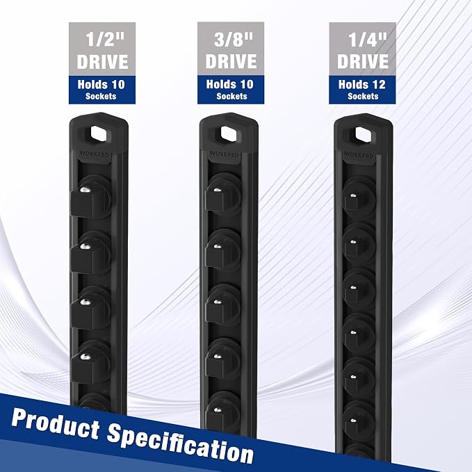 WORKPRO Magnetic Socket Organizer, 1/2-Inch Drive Aluminum Alloy Socket Rail - Image 8
