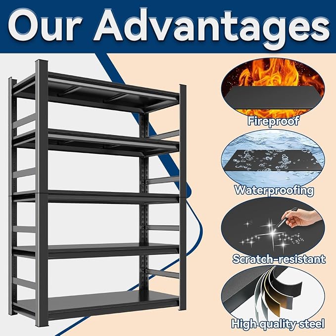 5 Tier Shelving Unit with Sides, Metal Metal Bookshelf, - Image 3