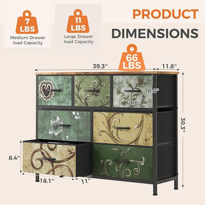 Sweetcrispy 7 Drawer Dresser for Bedroom Storage, Fabric Bins, Floral Print | - Image 3