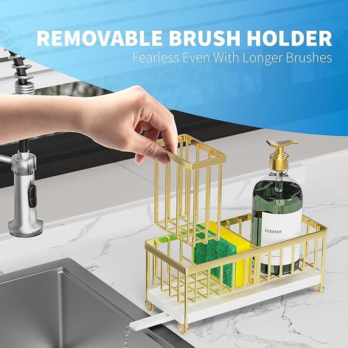Cisily Gold Sponge Holder for Kitchen Sink, Sink Caddy Organizer - Image 3