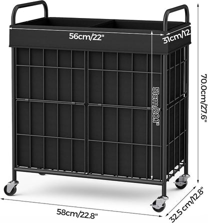 2 Section Laundry Hamper with Wheels and Brake, 100L Laundry Sorter Cart with 2 - Image 7