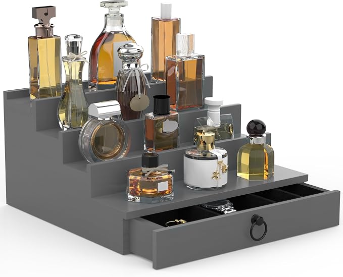 upcessory Cologne Organizer for Men, 4 Tier Black Wood Perfume Organizer by upcessory