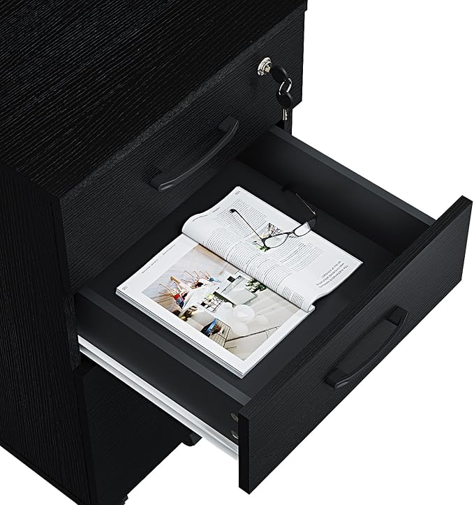 Panana 3 Drawer Wood Mobile File Cabinet, Under Desk Storage Drawers Small File - Image 10