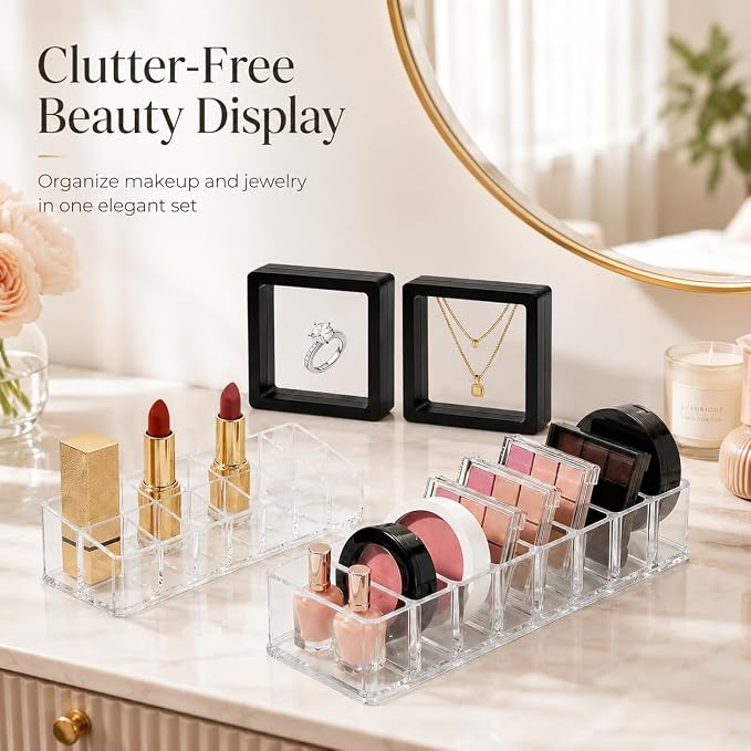 Acrylic Makeup Organizer Set for Vanity, 3-Piece Clear Cosmetic Storage Holder - Image 5