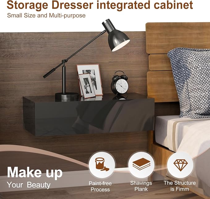HedoAjim Black Modern Floating Wall Mounted Nightstand - Image 5