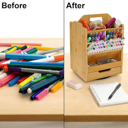 SOUJOY Bamboo Pen Holder Organizer, 360°Rotating Art Supply Storage Caddy - Image 6