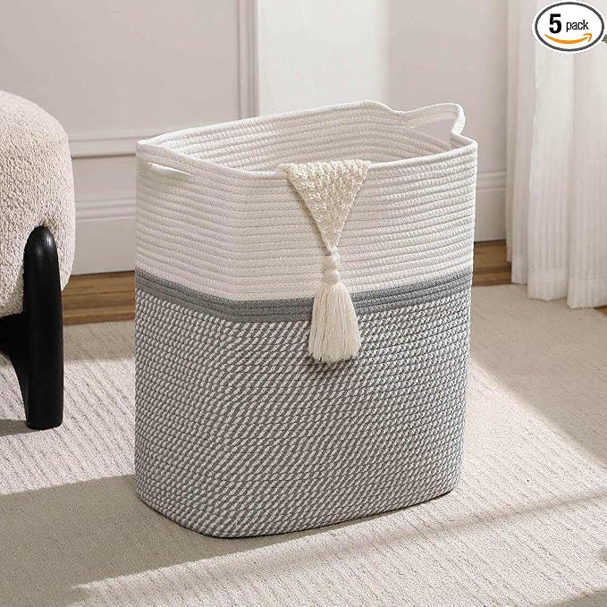 Tall Laundry Basket With Handles, Woven Cotton Rope Big Laundry Hamper Sorters by Laughbird