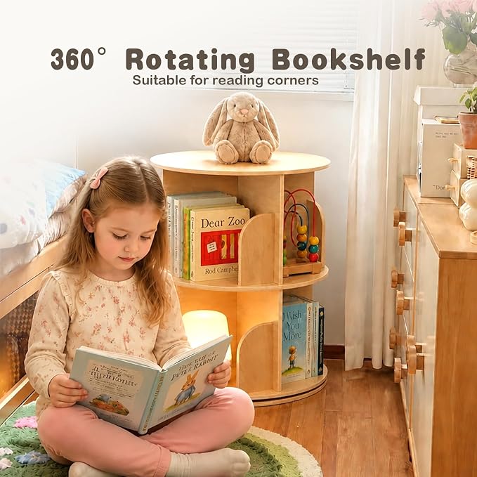 2 Tier Rotating Bookshelf, 360 Display Bookcase - Image 6