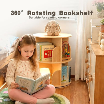 2 Tier Rotating Bookshelf, 360 Display Bookcase - Image 6