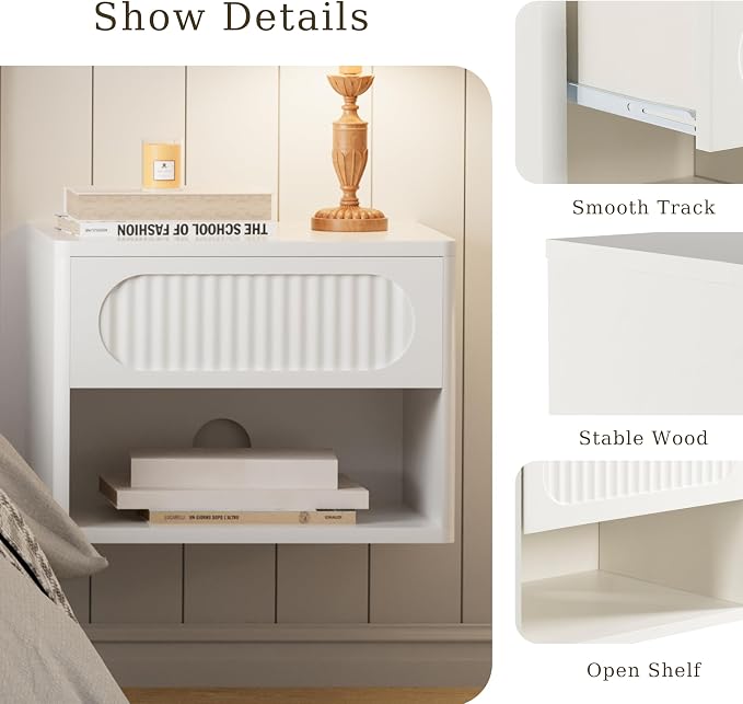 Floating Nightstands with Drawer Set of 2, Modern Wall Mounted Bedside Tables - Image 4