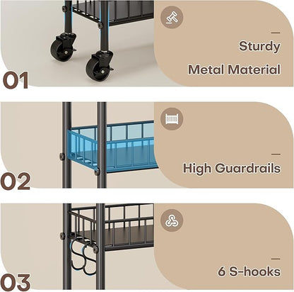 6 Tier Slim Storage Cart with Wheels, Metal Mobile Shelving Unit Organizer - Image 6