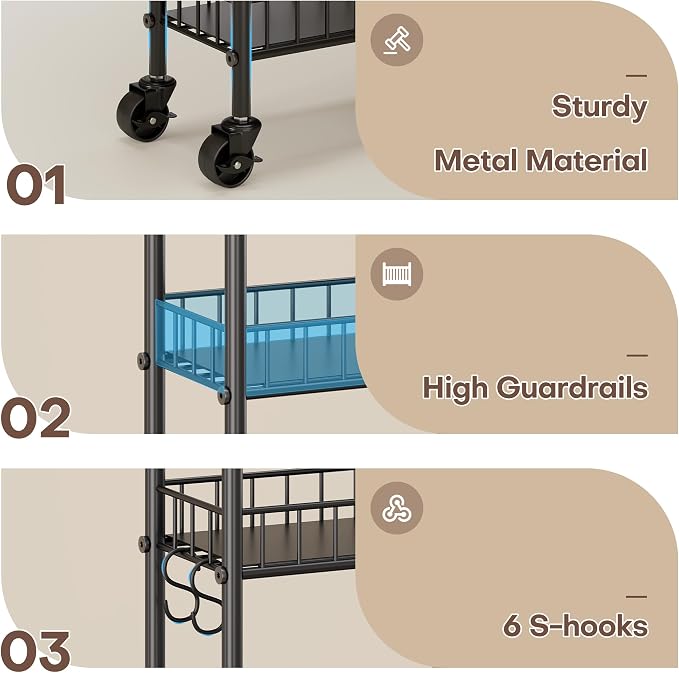 Slim Rolling Storage Cart with Wheels, Metal 6 Tier Spice Rack Mobile Shelving - Image 6