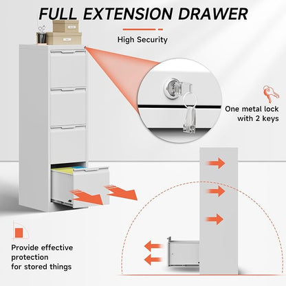 4 Drawer File Cabinet with Lock, 17.8" Deep Metal Filing Cabinet, Vertical File - Image 3