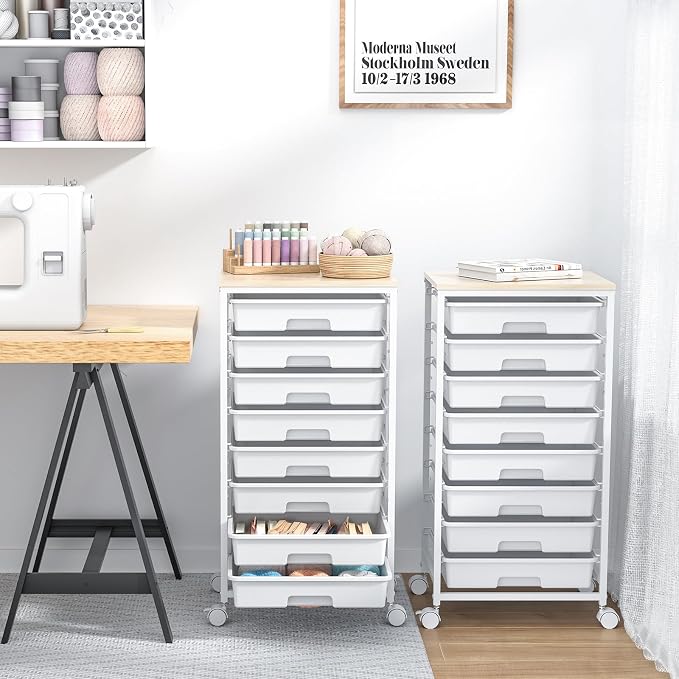Rolling Storage Cart with Drawers, Utility Cart With 8 Drawers and Wooden - Image 7