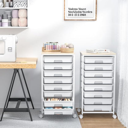 Rolling Storage Cart with Drawers, Utility Cart With 8 Drawers and Wooden - Image 7