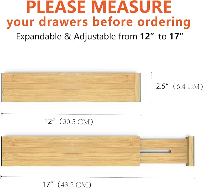 4 Pack Bamboo Drawer Dividers 2.6" High, Adjustable Length from 12 Inch to 17 - Image 3
