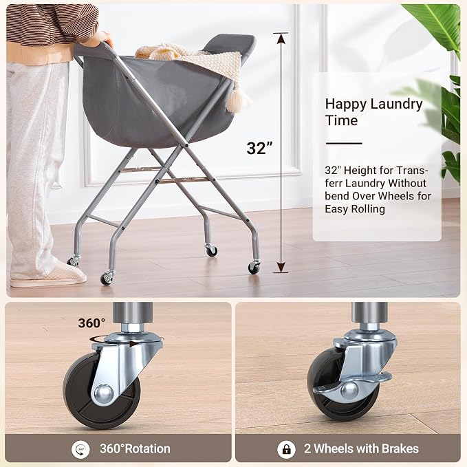 ELYKEN Laundry Basket with Wheels, Collapsible Laundry Hamper, Foldable Design - Image 2