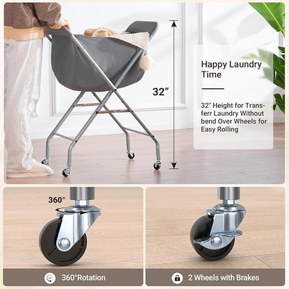 ELYKEN Laundry Basket with Wheels, Collapsible Laundry Hamper, Foldable Design - Image 2