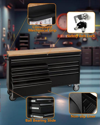 61 Inch Tool Chest, Tool Box Mobile Workbench, 9 Drawers Storage Lockable - Image 7