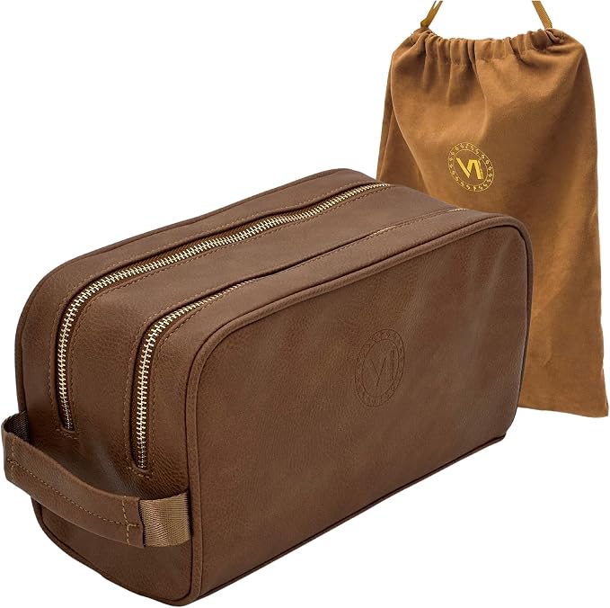 Dopp Gift Large Travel Toiletry Bag Premium Quality PU Leather Two compartments by viprestige
