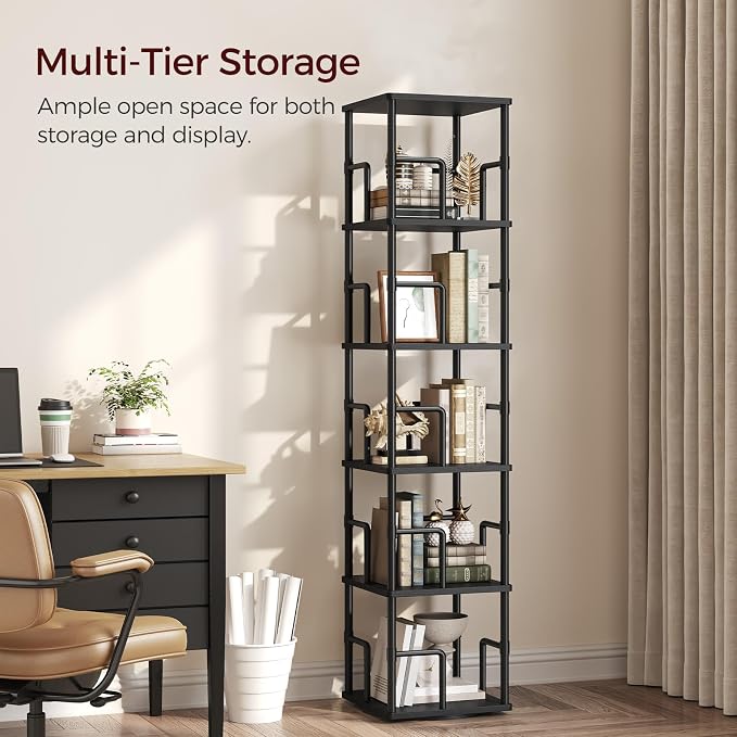 MAHANCRIS 5-Tier Rotating Bookshelf, Freestanding Corner Bookshelf, 360° - Image 5