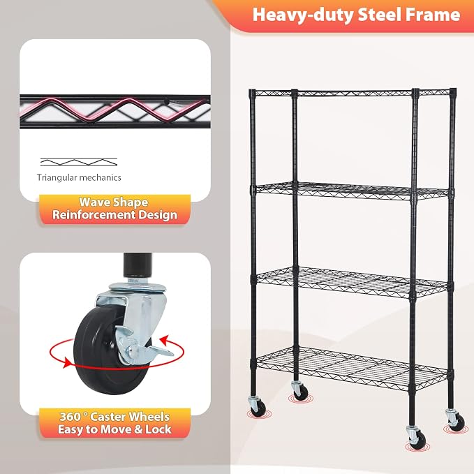 FDW Wire Shelving Storage Shelves 4-Shelf Adjustable NSF Wire Shelf Heavy Duty - Image 7