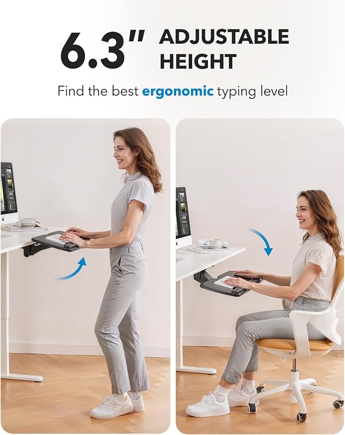 HUANUO Keyboard Tray Under Desk, 360 Adjustable Under Desk Keyboard Tray Slide - Image 2
