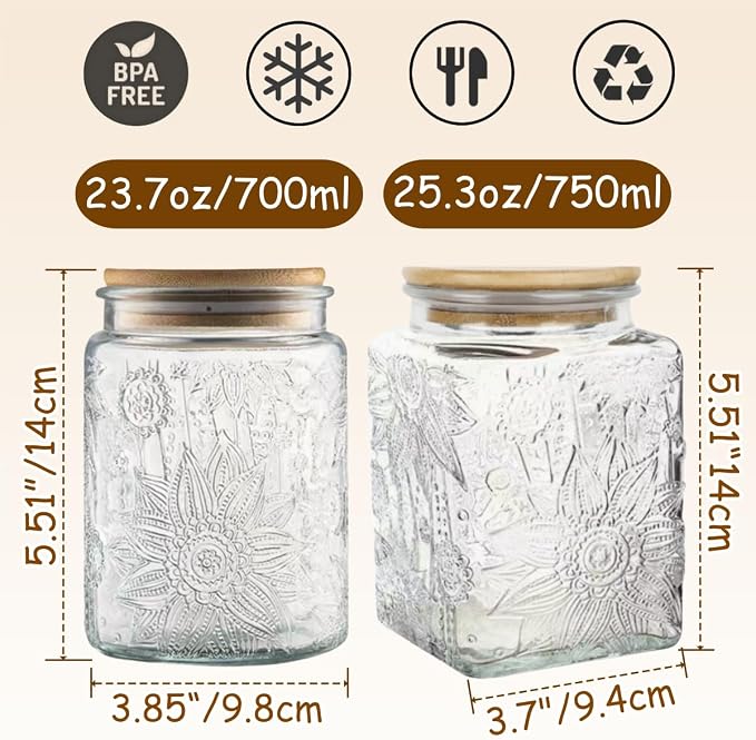 ANSQU Set of 2 Vintage Glass Storage Jars, Glass Food Storage Containers - Image 2