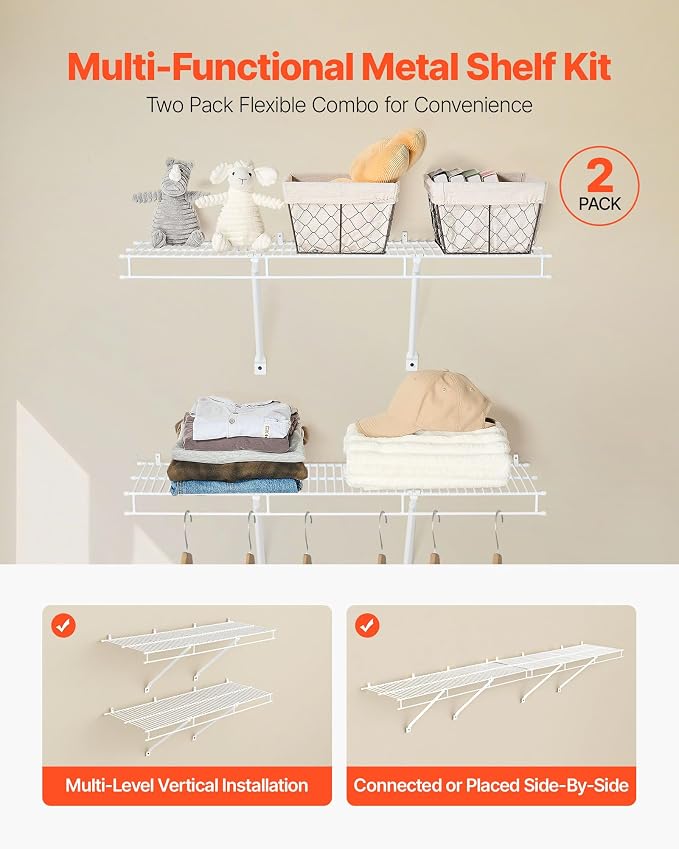 VEVOR Wire Shelf Kit, 3 ft, Wall Mounted Wire Shelves, Heavy-Duty Carbon Steel - Image 4