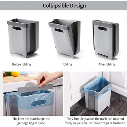 Hanging Collapsible Trash Can - 9L Wall Mounted Foldable Waste Bin - Image 3