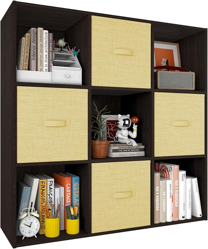 PrimeZone Stackable 9 Cube Storage Organizer: Wood Cubes Shelf Fits Cubby Bins by PrimeZone