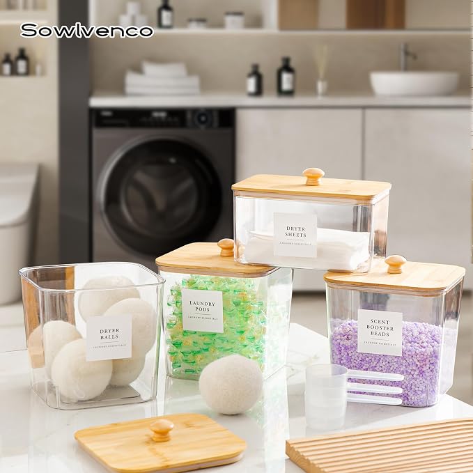 3+1 Pack Laundry Pods Container & Dryer Sheet Holder, Acrylic Square Laundry - Image 5