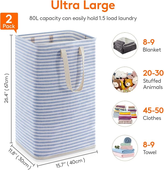 Lifewit 2 Pack Laundry Basket 80L Each, Collapsible Clothes Hamper - Image 4