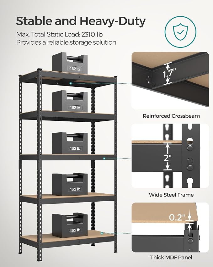 SONGMICS 5-Tier Storage Shelves, Load 2310 lb, Garage Storage, Boltless Assembly - Image 4