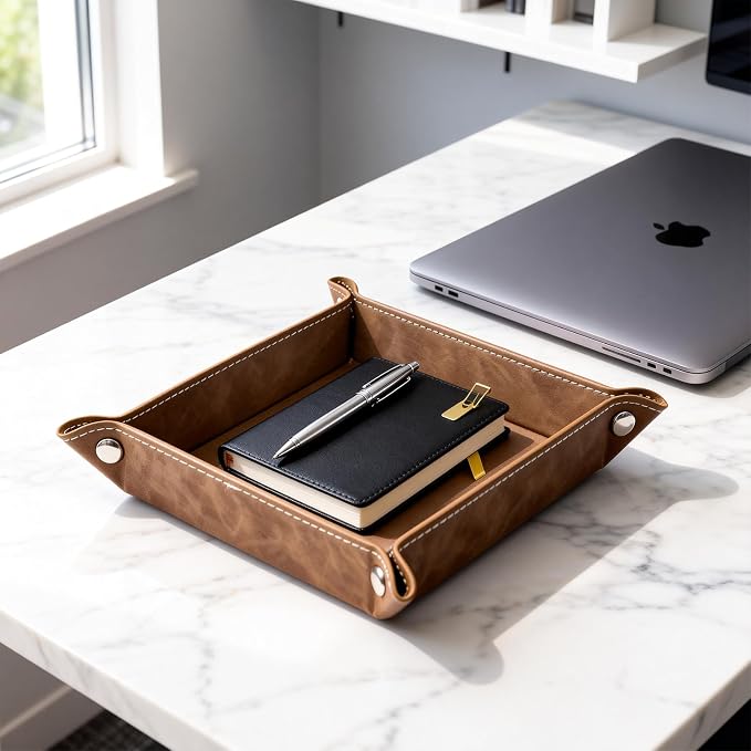 siduater Valet Tray Desktop Storage Organizer – Vegan Leather Catchall Bedside - Image 5