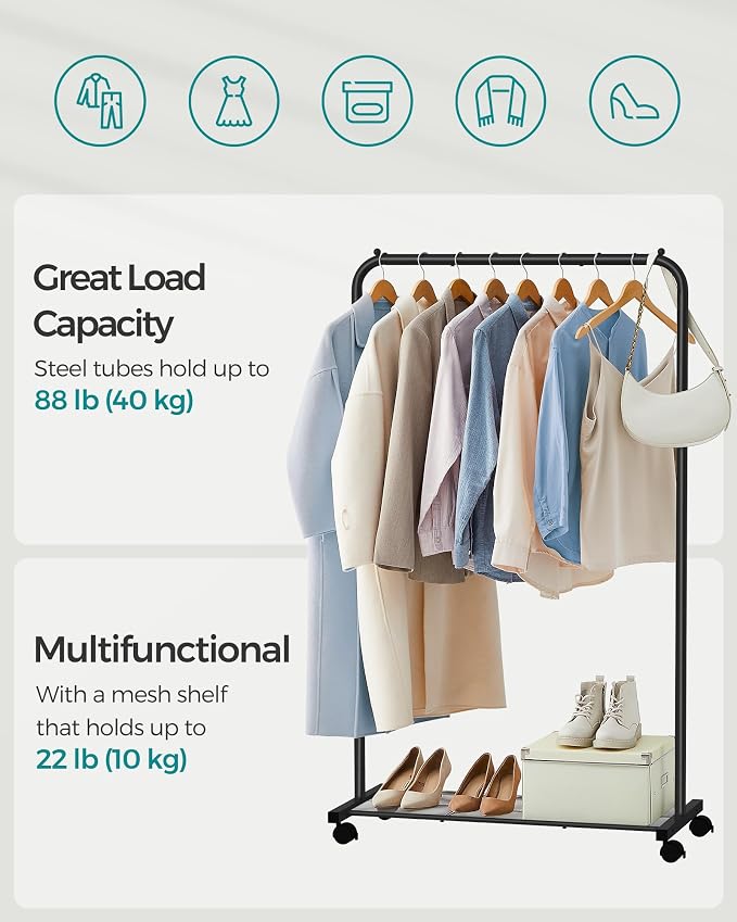 SONGMICS Clothes Rack with Wheels, Clothing Rack - Image 3