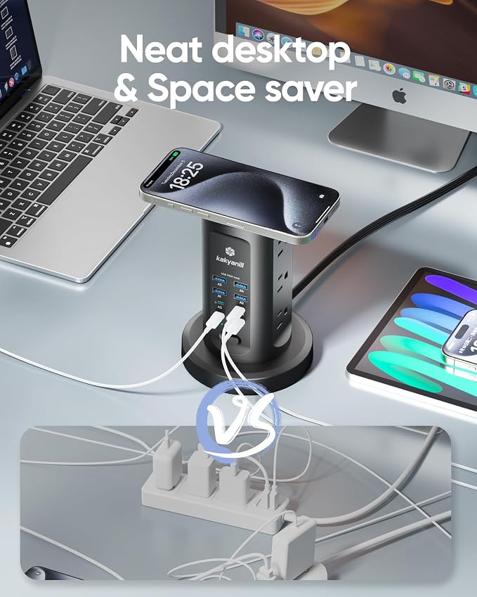Kakyanill 115W USB Charging Station, Power Strip Tower, 9 AC Outlets - Image 5