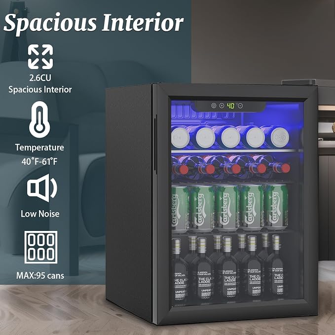 2.6 Cu.ft Beverage Refrigerator Cooler, 95 Can Mini Fridge - Image 5