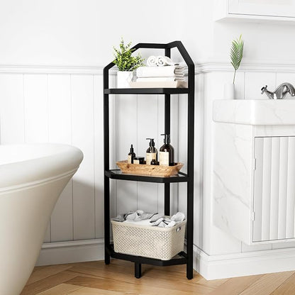3-Tier Corner Shelf Stand, Bathroom Storage Rack Shelf, Plant Rack, Tempered - Image 2