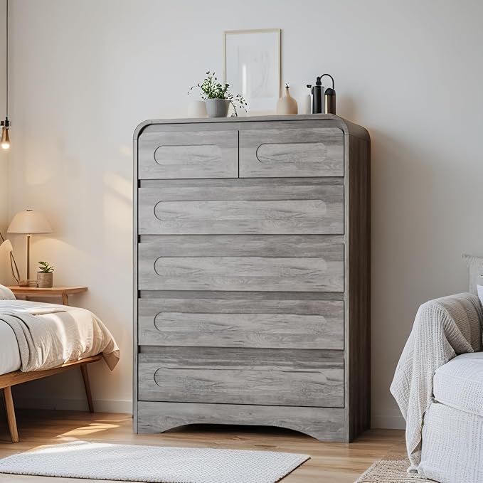 Grey Dresser for Bedroom with 6 Drawers, Tall Dressers & Chest of Drawers with - Image 8