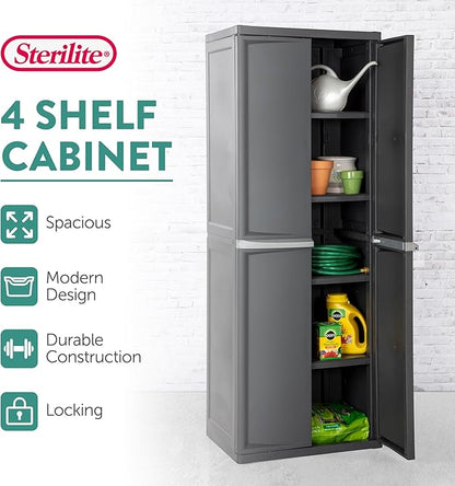 Sterilite 4 Shelf Cabinet, Lockable Utility Storage w/ Adjustable Shelves - Image 4