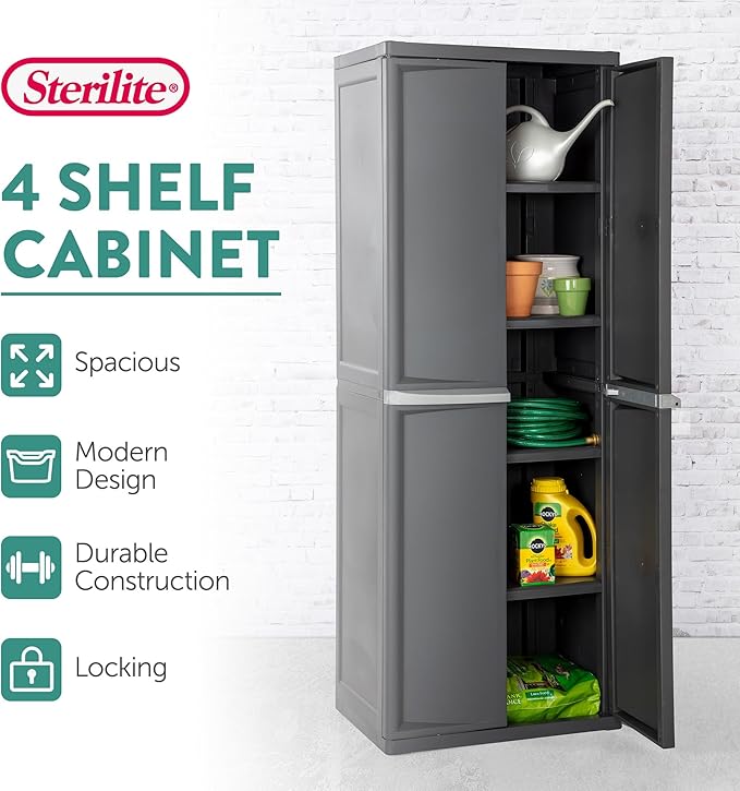 Sterilite 2-Pack 4 Shelf Cabinet, Lockable Utility Storage w/ Adjustable Shelves - Image 3