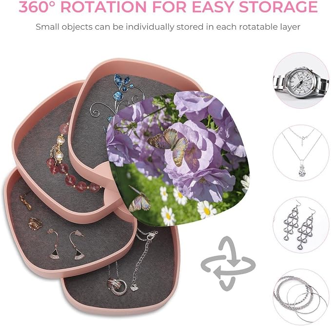 Light Purple Flowers Rotating Jewelry Organizer Box 4-Layer 360° Rotatable ABS - Image 4